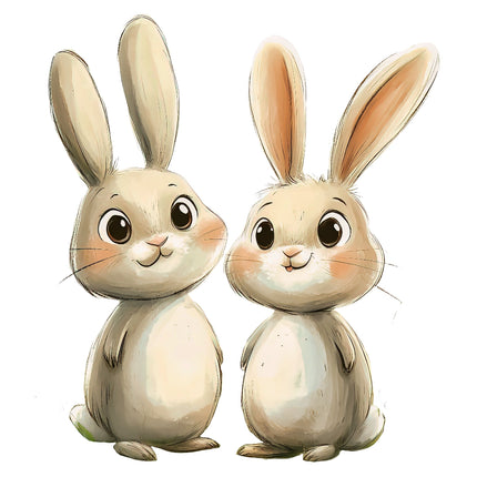 Pair of Rabbits 100% Cotton Fabric Panel Block R20213