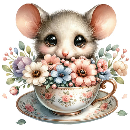 mouse in teacup fabric panel