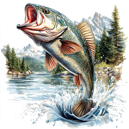 Leaping Fish 100% Cotton Fabric Panel Block R2040