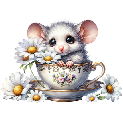 Mouse in a Teacup 100% Cotton Fabric Panel Block R204