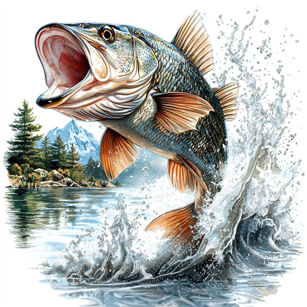 Leaping Fish 100% Cotton Fabric Panel Block R2086