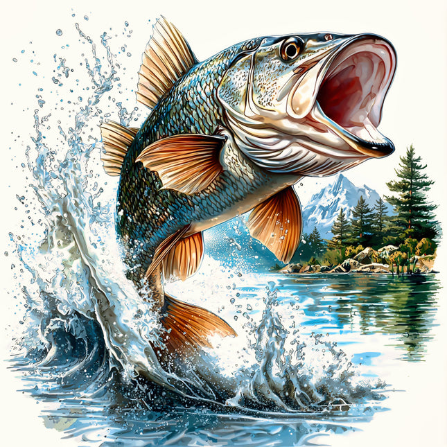 Large fish leaping out of water fabric panel