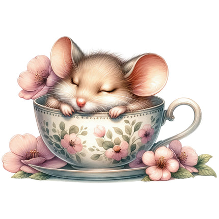 Mouse in a Teacup 100% Cotton Fabric Panel Block R209