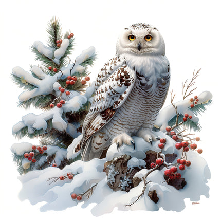 Snow Owl 100% Cotton Fabric Panel Block R2105