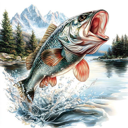 Leaping Fish 100% Cotton Fabric Panel Block R2122