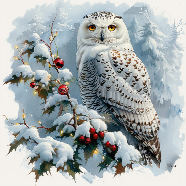 Snow Owl 100% Cotton Fabric Panel Block R2155