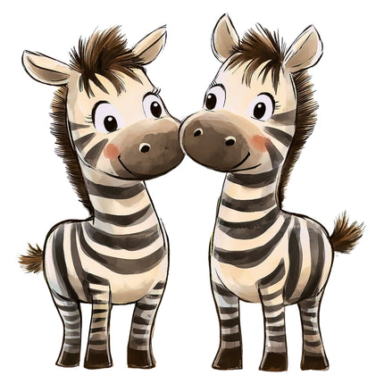 A fabric panel featuring two cartoon-style zebras fabric panel