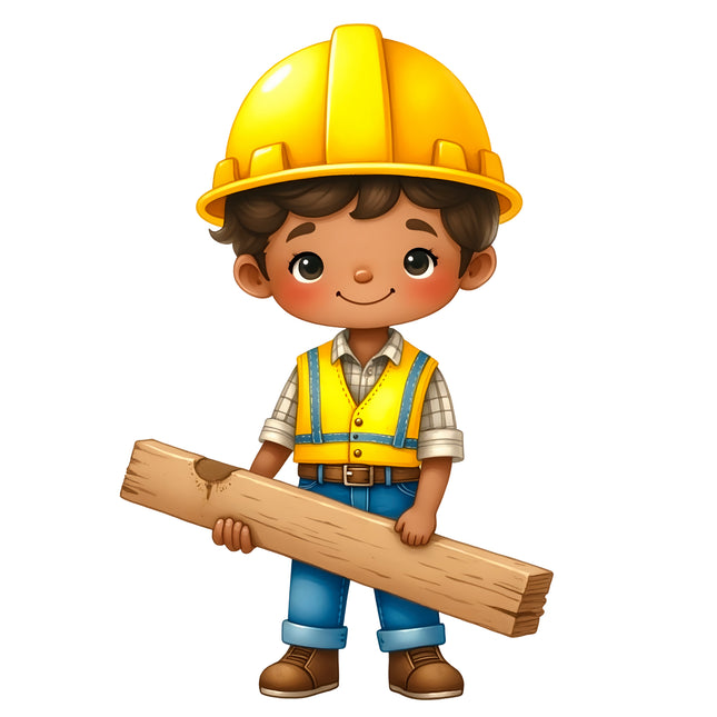 Construction Worker 100% Cotton Fabric Panel Block R24944