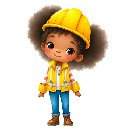 Construction Worker Girl 100% Cotton Fabric Panel Block R25532
