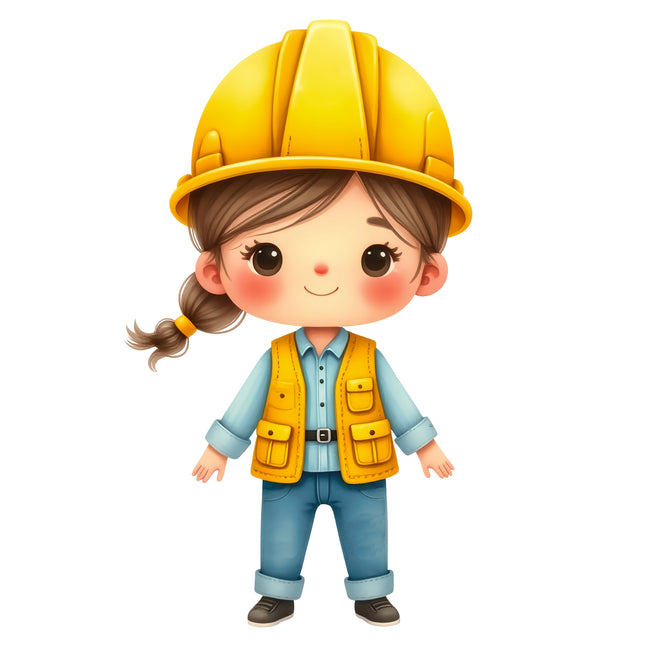 Construction Worker Girl 100% Cotton Fabric Panel Block R25732