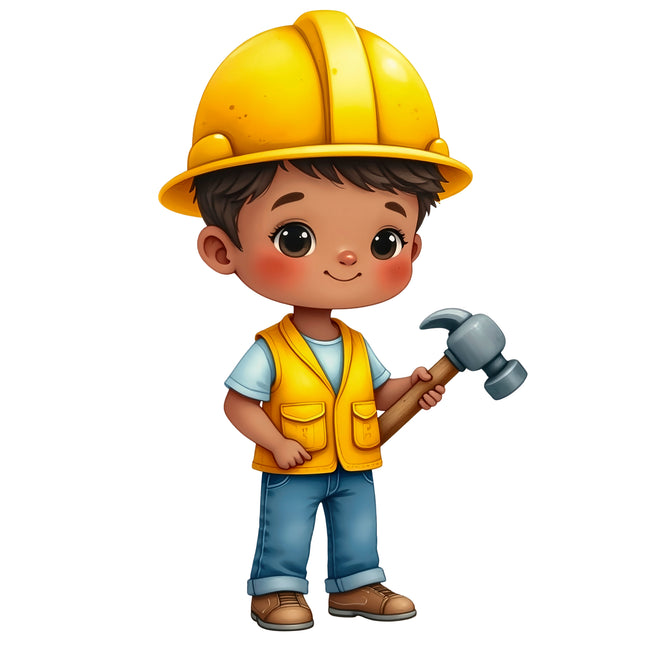 Construction Worker Boy 100% Cotton Fabric Panel Block R25911