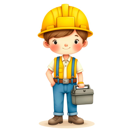 Construction Worker Boy 100% Cotton Fabric Panel Block R26211