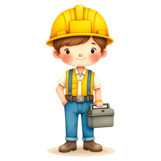 Construction Worker Boy 100% Cotton Fabric Panel Block R26211