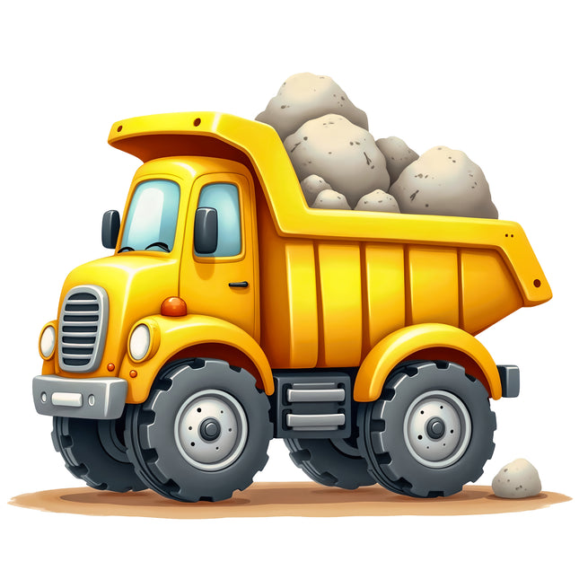 Dump Truck With Rocks 100% Cotton Fabric Panel Block R26712