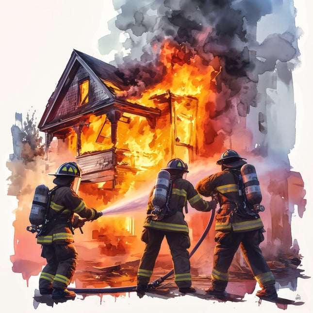 A digitally printed 100% cotton fabric panel featuring firefighters 