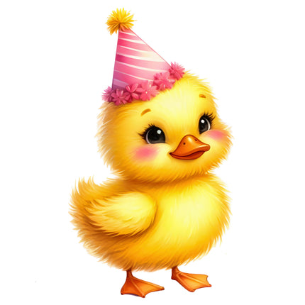 Cartoon duck wearing a party hat fabric panel