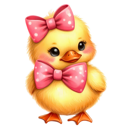 Cartoon duckling with pink polka dot bows fabric panel