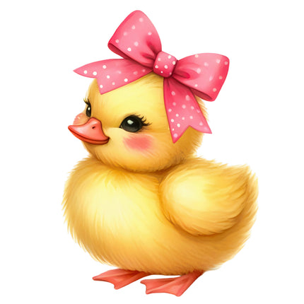 Yellow duck with a pink bow fabric panel