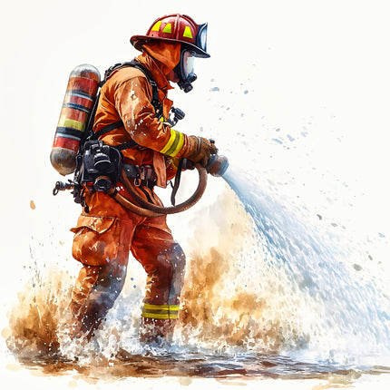 A digitally printed fabric panel featuring a firefighter