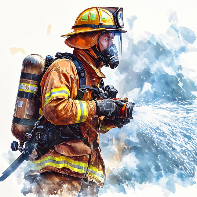 A digitally printed 100% cotton fabric panel featuring a firefighter character.