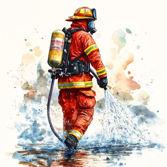 A digitally printed fabric panel featuring a firefighter