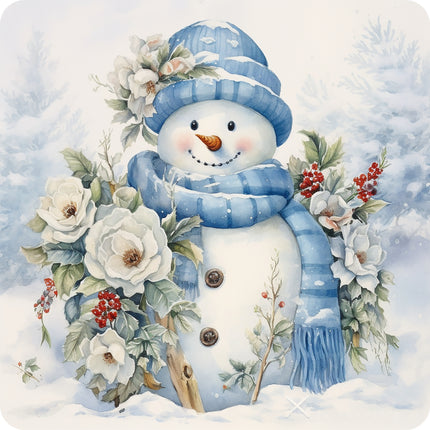 Blue Snowman 100% Cotton Fabric Panel Block R407