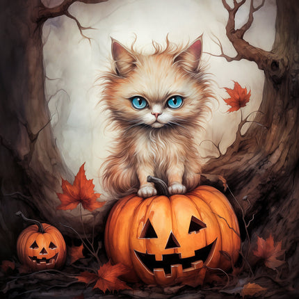 Halloween Cat 100% Cotton Fabric Panel Block R415