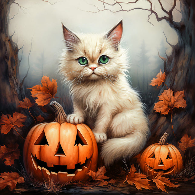 Halloween Cat 100% Cotton Fabric Panel Block R417