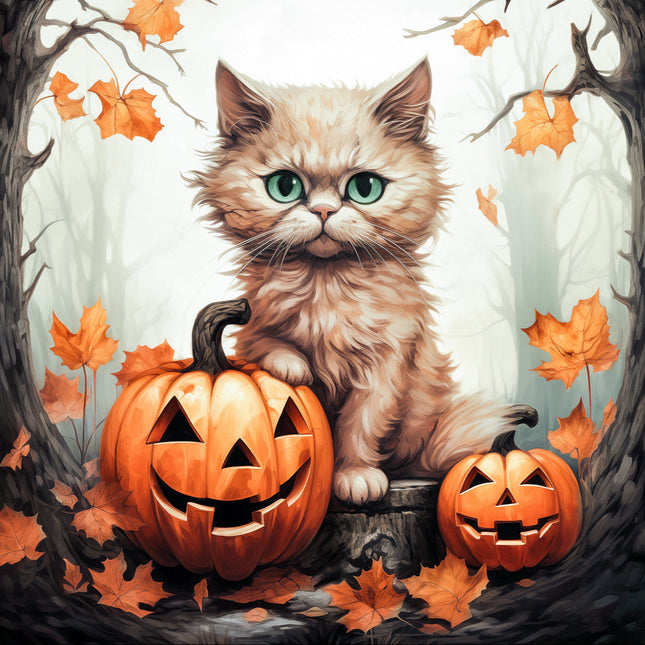 Halloween Cat 100% Cotton Fabric Panel Block R419