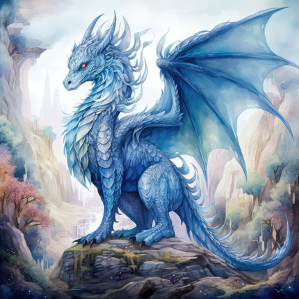 A digitally printed 100% cotton fabric panel featuring a blue dragon 