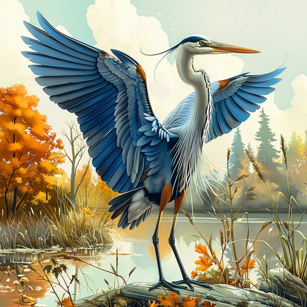 Blue heron fabric panel