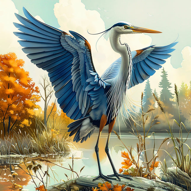 Blue heron fabric panel