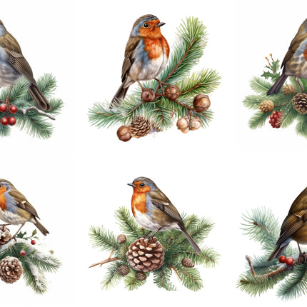 6 Piece 4"x4" Winter Robin Birds 100% Cotton Fabric Panel Squares Quilting Blocks