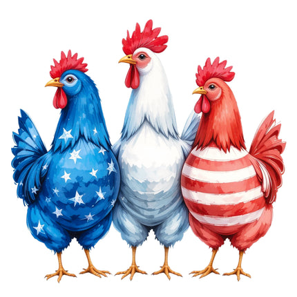 Patriotic Chickens 100% Cotton Fabric Panel Block S1015