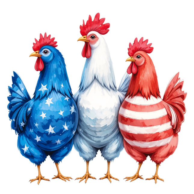 Patriotic Chickens 100% Cotton Fabric Panel Block S1015