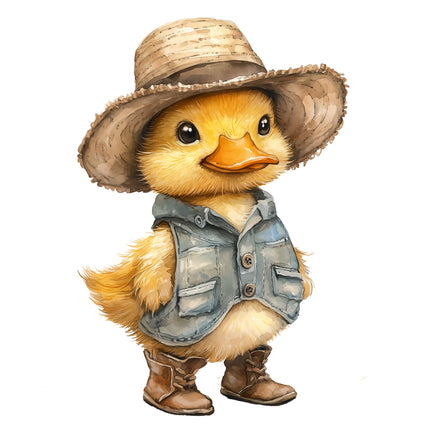 Duck Duckling in Cowboy Hat 100% Cotton Fabric Panel Block S126