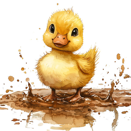 Duck Duckling in Mud 100% Cotton Fabric Panel Block S136