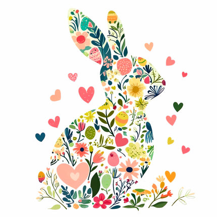 Floral Bunny Rabbit 100% Cotton Fabric Panel Block S139