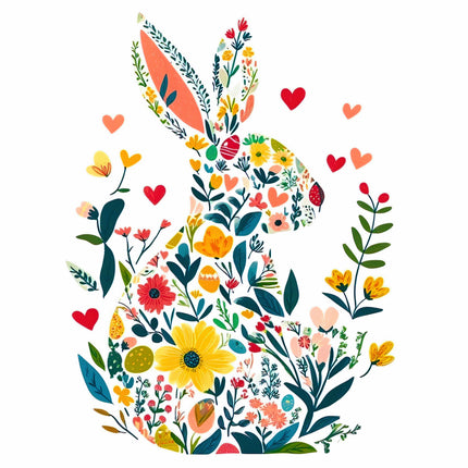 Colorful floral design shaped like a rabbit quilt panel