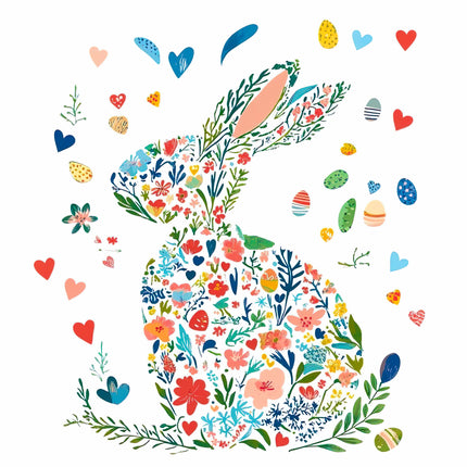 Floral Bunny Rabbit 100% Cotton Fabric Panel Block S143