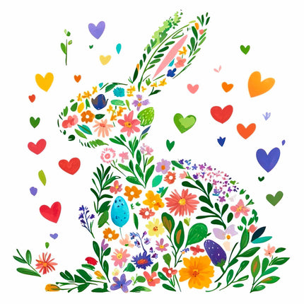 Floral Bunny Rabbit 100% Cotton Fabric Panel Block S145