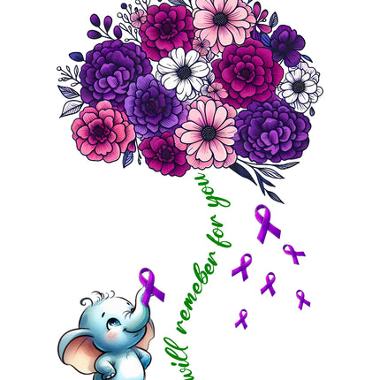 Alzheimer's Awareness Purple Ribbon 100% Cotton Fabric Panel Block S207