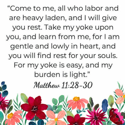 Matthew 11:28-30 Faith Scripture 100% Cotton Fabric Panel Block S268