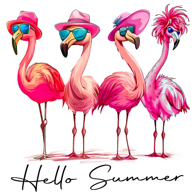 Hello Summer Flamingos 100% Cotton Fabric Panel Block S3059