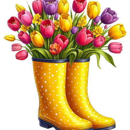 Floral Garden Boots 100% Cotton Fabric Panel Block S3078