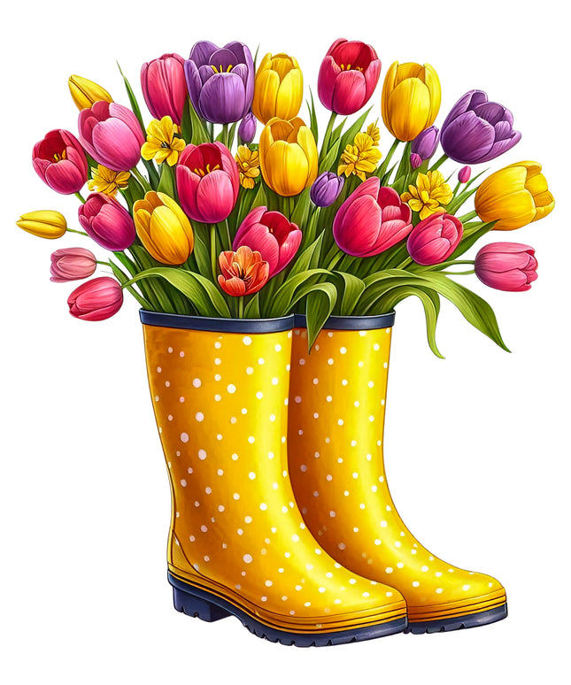 Floral Garden Boots 100% Cotton Fabric Panel Block S3078