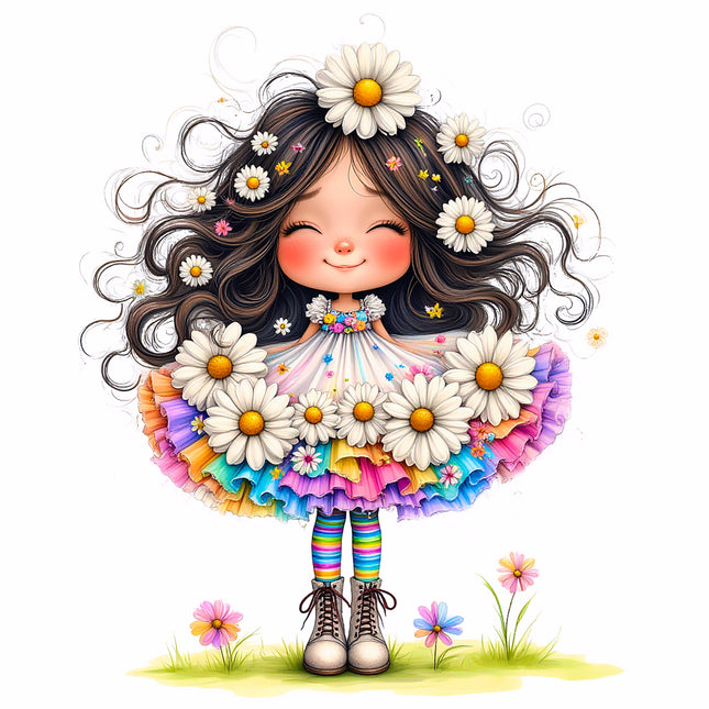 Little Floral Daisy Girl 100% Cotton Fabric Panel Block S4058
