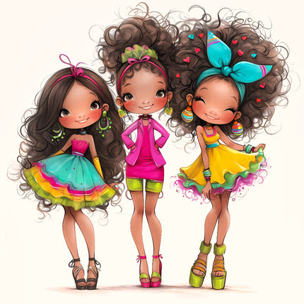 Three Fashion Friends Besties 100% Cotton Fabric Panel Block S4072