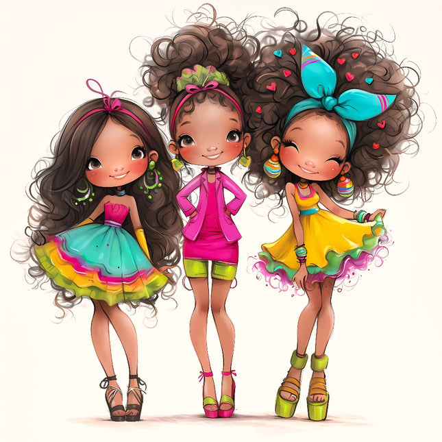 Three Fashion Friends Besties 100% Cotton Fabric Panel Block S4072