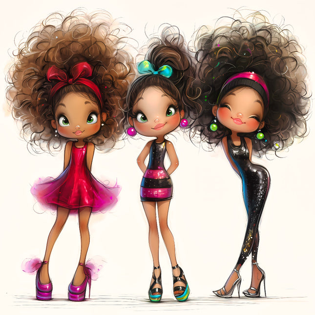 Three Fashion Friends Besties 100% Cotton Fabric Panel Block S4073